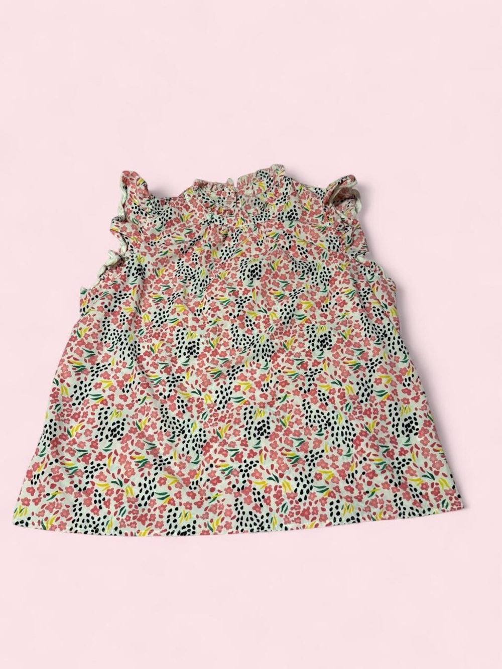 Source Unknown Pink Floral Ruffle Sleeve Tank Top